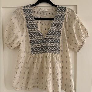 Women's Cream and Blue Blouse